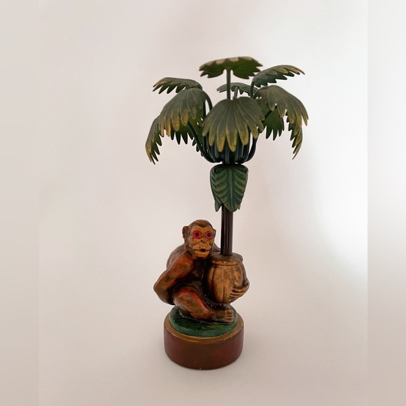 Petite Choses Monkey and Palm Tree Candlestick Holder Vintage Metal Candle - Picture 1 of 9